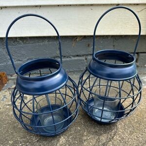 Blue Metal Lantern Set